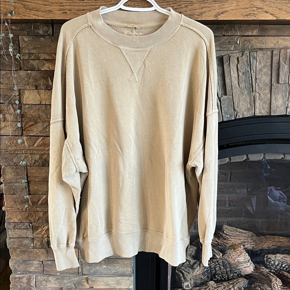 Aerie Women's Tan Crew Neck Sweater